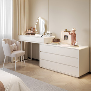 2024实木梳妆台卧室，简约现代轻奢奶油，风极简化妆桌斗柜一体