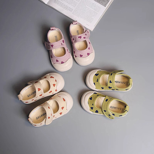 韩版女童帆布鞋春款波点儿童方口鞋幼儿园舒适布鞋宝宝魔术贴板鞋