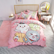 卡通可爱猫咪印花床上用品，四件套1.8米床笠双人，被罩床单3件套单人