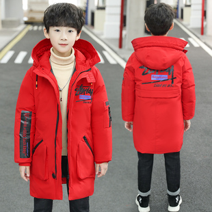 男童棉服冬季2023韩版中大童中长款加厚棉袄大红色本命年棉衣