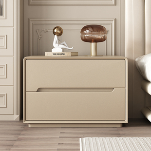全实木床头柜现代简约免安装卧室床边柜奶油风轻奢高级感储物柜