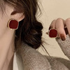 复古红色方形耳钉2023纯银银针耳饰设计感高级气质小众耳环潮