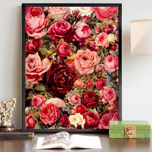 玫瑰花diy数字油画花卉，风景手绘涂色填色画客厅，卧室装饰油彩画