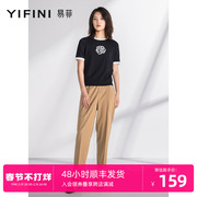Yifini/易菲短款合体修身毛衫女夏季套头针织衫短袖圆领上衣