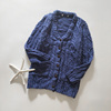 冬季外贸克莱因蓝v领粗毛线中长款厚毛衣开衫长袖保暖毛线外套