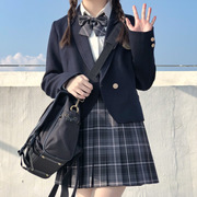 短款JK制服西装外套女日系学生校服上衣烟灰裙学院风春秋西服套装