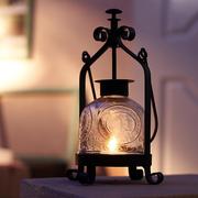 玻璃罩烛台摆件北欧浪漫烛光晚餐道具手提蜡烛灯复古老式铁艺油d