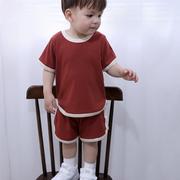 婴幼童短袖T恤短裤2024欧美风夏季男女宝宝糖果色运动套装