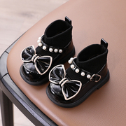 宝宝公主皮鞋秋冬女童袜子，短靴1一2-3岁婴，童儿二棉鞋软底加绒靴子