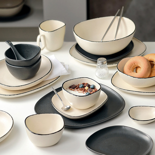 jiwoo北欧创意家用碗碟餐具组合加厚现代陶瓷碗面碗盘子单个饭碗
