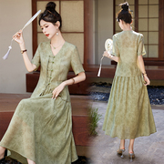 中国风女套裙2024夏装复古时尚优雅显瘦天丝两件套上衣半身裙