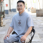 唐装男中老年人爸爸夏装，短袖中国风冰丝，套装老人爷爷夏季中式衣服