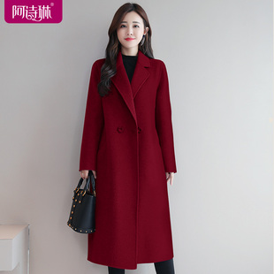 红色双面羊绒大衣羊毛，呢子中长款双面呢毛呢外套，西装高端气质女装
