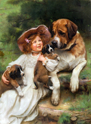 印花法国dmc十字绣客厅画油画，女孩与狗狗