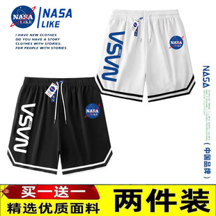 NASA联名冰丝篮球短裤男士夏季美式潮牌情侣运动裤休闲百搭五分裤