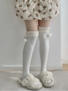 roji羊羔毛lolita袜子女，秋冬毛绒过膝大腿袜，纯色毛球厚洛丽塔瘦腿