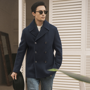 秋冬进口澳洲羊毛呢海军PEA-COAT复古绅士双排扣派克短大衣