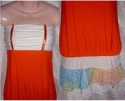 胸91-95橙色拼色假2件抹胸连衣裙3层蛋糕裙摆大码6292礼服连衣裙