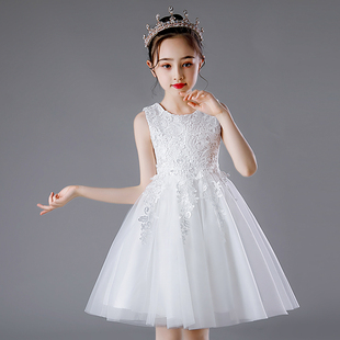 女童公主裙礼服，2024白色裙子儿童洋气，女孩夏季蓬蓬纱裙连衣裙