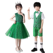 六一儿童节表演服幼儿园男女童合唱演出服绿色蓬蓬公主纱裙背带裤