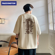 帕丁顿熊 麂皮绒字母短袖t恤男潮牌美式宽松休闲情侣半袖上衣