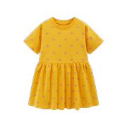 黄色彩虹纯棉女童连衣裙夏季童装，儿童短袖t恤宝宝女孩公主裙潮