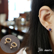 jinjewelry纯14k金耳骨环简约黄金，镂空麻花锆石，坠耳环小耳扣女款