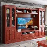 中式实木电视柜组合墙柜客厅，多功能储g物，背景柜收纳高端伸缩影视