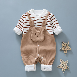 新生婴儿衣服春秋外套装，纯棉双层连体衣，幼儿宝宝秋季可爱哈衣爬服
