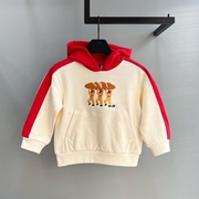 韩国童装春男女童宝宝洋气纯棉，红色带帽卫衣，帅气长袖t恤