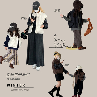 女童韩版加厚棉马甲，2023冬装洋气保暖亲子装儿童母女加棉冬季外套