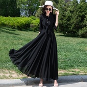 黑色波点吊带连衣裙雪纺裙收腰显瘦气质长款大摆裙女夏季长裙
