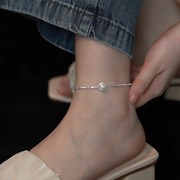 925纯银脚链女碎银子珍珠高级感足链2024年潮脚踝链性感腿链