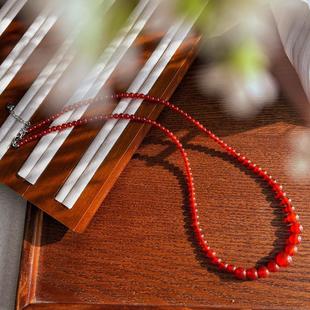新年红 天然玻璃体起光鸽血红红玉髓玛瑙塔链简约长款红色珠链