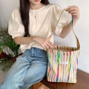 韩版彩虹包条纹(包条纹，)单肩包女士，小挎包大容量购物袋休闲洋气托特包