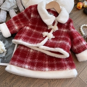 女童小香风套装冬装儿童，加厚公主裙子拜年服宝宝红色新年装两件套