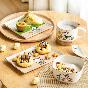 帕恰狗餐具套装一人食碗盘，组合六件精致陶瓷，碗碟套装家用可爱饭碗