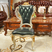 翡翠香槟欧式真皮餐椅墨绿色压纹高档豪华椅子书椅美式扶手主人椅