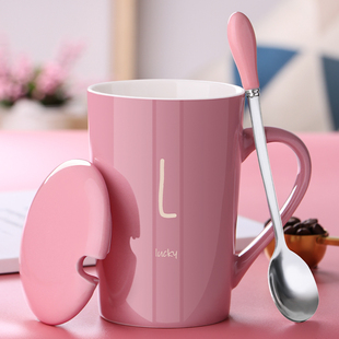 创意个性陶瓷马克杯带盖勺情侣，喝水杯子家用茶杯男生办公室咖啡杯