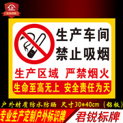 生产车间禁止吸烟严禁烟火，提示警示安全标识铝板反光告示牌定制