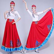 广场舞春款藏族蒙古族舞蹈，半身长裙大摆裙民族舞演出服装
