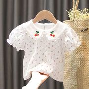 女童短袖t恤夏装洋气，1-6岁女宝宝娃娃领樱桃婴幼儿纯棉上衣