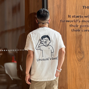 韩版简约刺绣纯棉男士短袖T恤夏季流行卡通印花休闲宽松情侣体恤