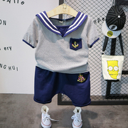 男童短袖夏装，套装20222-3-4-5-6岁宝宝，水手服儿童条纹两件套