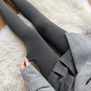 加绒加厚烟灰色连裤袜秋冬季保暖咖啡色，打底裤袜女条纹显瘦黑丝袜