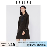 飘蕾学院风POLO领连衣裙女2023冬季气质设计感衬衫式A字长裙