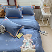 纯棉60支长绒棉儿童床品四件套可爱卡通小熊刺绣被套床单床笠定制