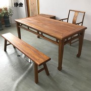 老榆木茶桌中式复古餐桌椅，实木长条凳，民宿禅意风化老门板马蹄书桌