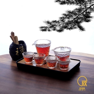冰露日式玻璃茶具套装家用整套透明金边品茗杯盖碗公道杯茶杯茶具