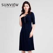 sunview尚约半袖圆领，连衣裙端庄典雅女装，设计师款2023款